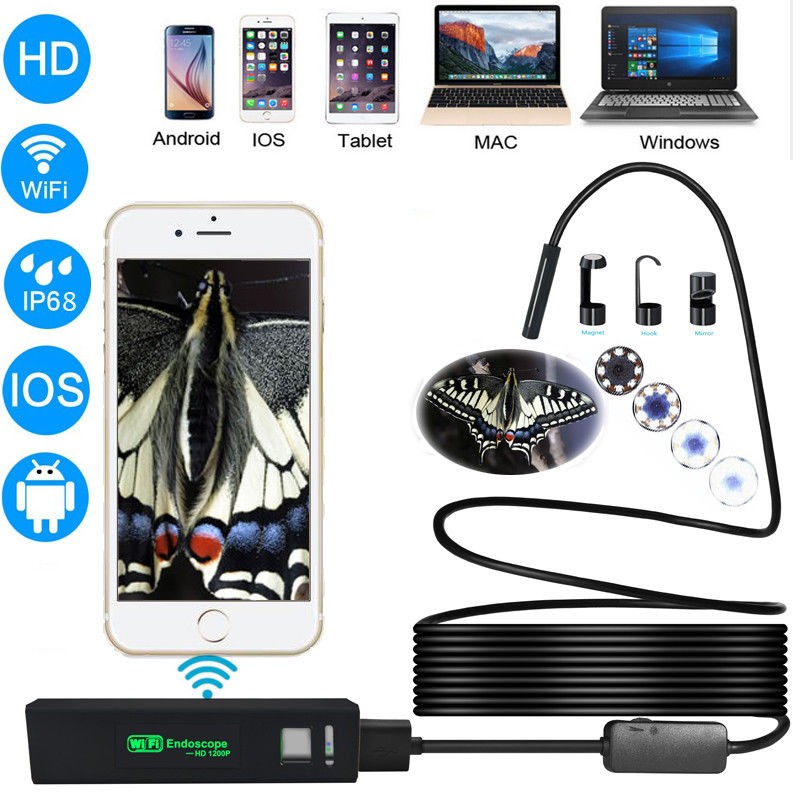 Camera endoscop HD, 8 LED-uri, 8 mm, WiFi, Android, 1600x1200 pixeli, IP68, 2 m - imagine 8